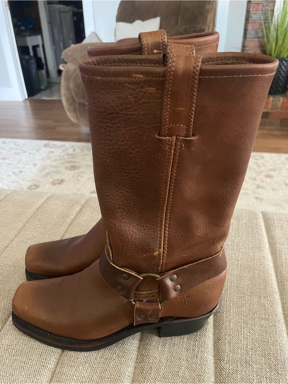 Frye Brown Leather Harness Boots